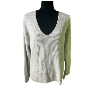 Treasure & Bond Womens Light Gray Chunky V-Neck Sweater Small